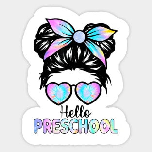 Hello Preschool Messy Hair Bun Girl Back To School First Day Sticker